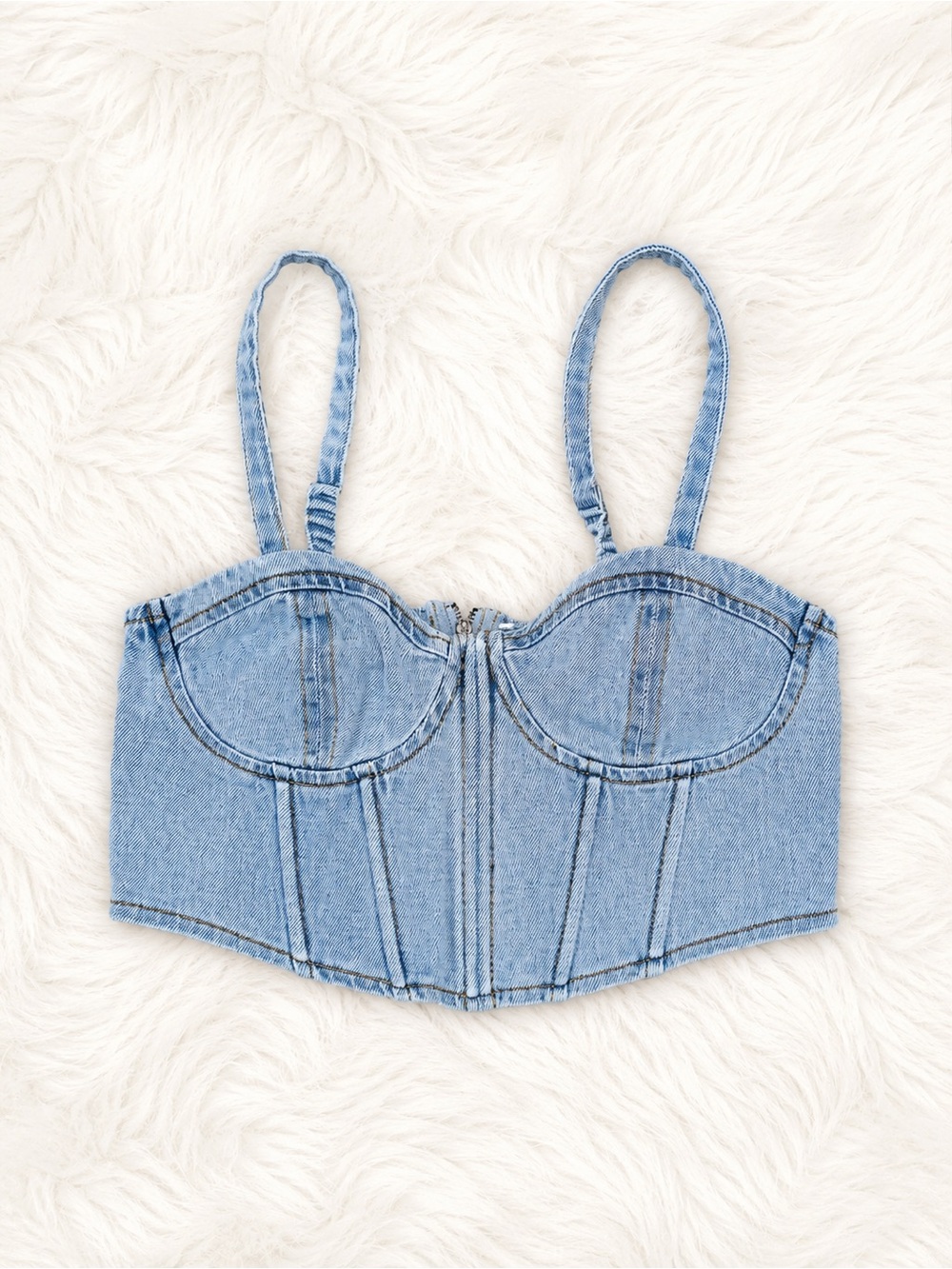 Fashion Nova Light Wash Denim Bustier Corset Crop Top Bralette XS Y2K Coquette